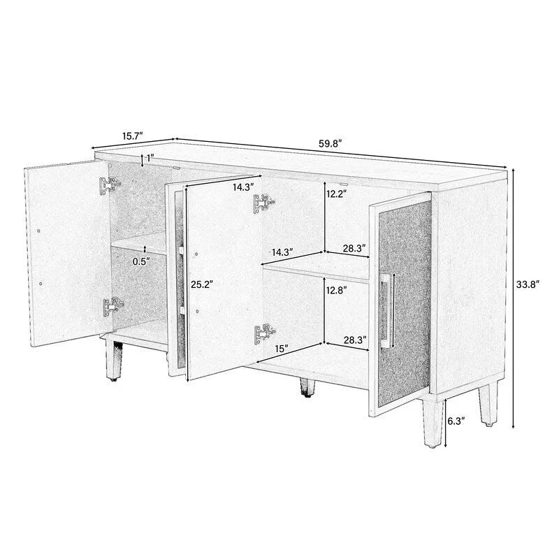 Light Luxury Style Cabinet with Four Linen Cabinet Doors,Suitable for Living Room,Study Room,Entrance