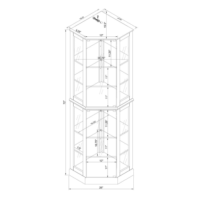 6 Shelf Corner Curio Display Cabinet with Lights, Mirrors and Adjustable Shelves, Cherry