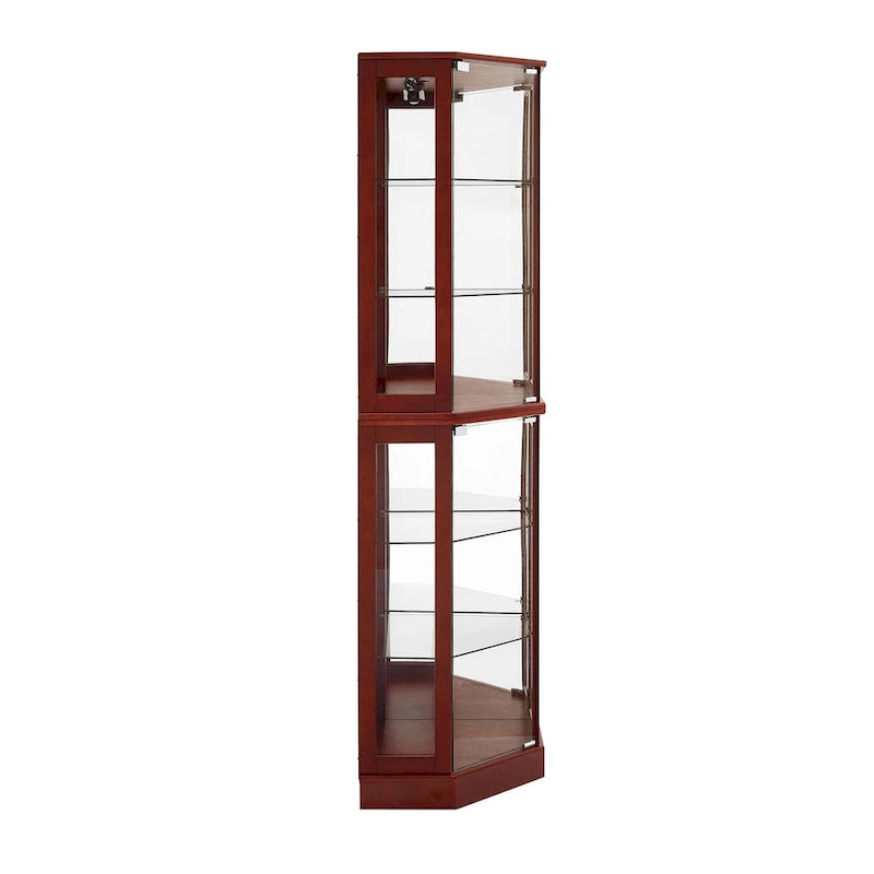 6 Shelf Corner Curio Display Cabinet with Lights, Mirrors and Adjustable Shelves, Cherry
