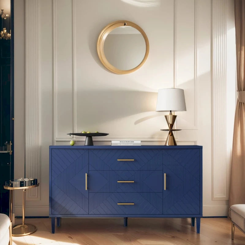 2-Door 3-Drawer Cabinet with Carved Effect