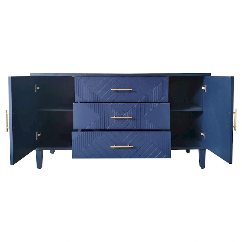 2-Door 3-Drawer Cabinet with Carved Effect