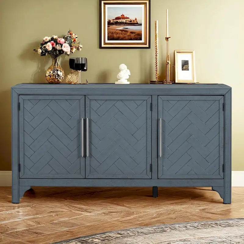 Storage Cabinet Sideboard with MDF+Pine veneer , Adjustable Shelves, Suitable for Living Rooms, Entrance and Study Rooms