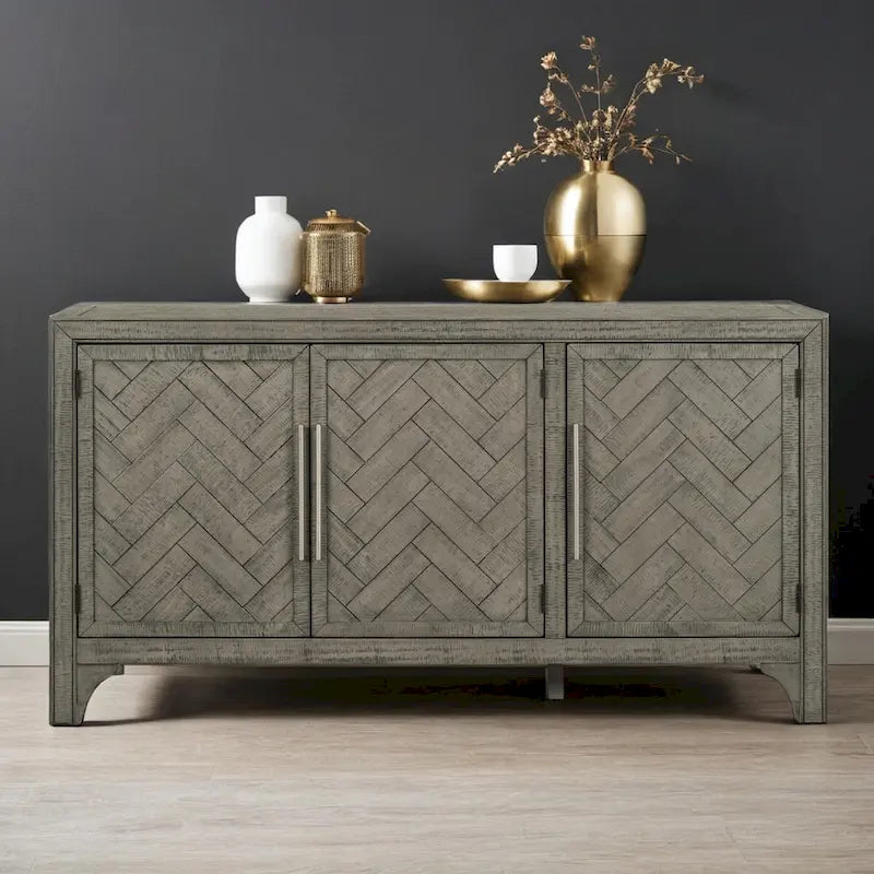 Storage Cabinet Sideboard with MDF+Pine veneer , Adjustable Shelves, Suitable for Living Rooms, Entrance and Study Rooms