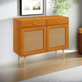 Rattan Doors Kitchen Cabinet with 2 Drawers and Adjustable Shelf - N/A