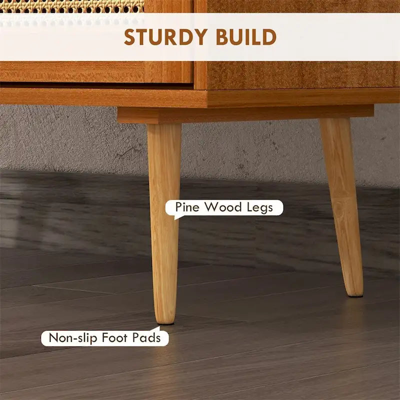 Rattan Doors Kitchen Cabinet with 2 Drawers and Adjustable Shelf - N/A