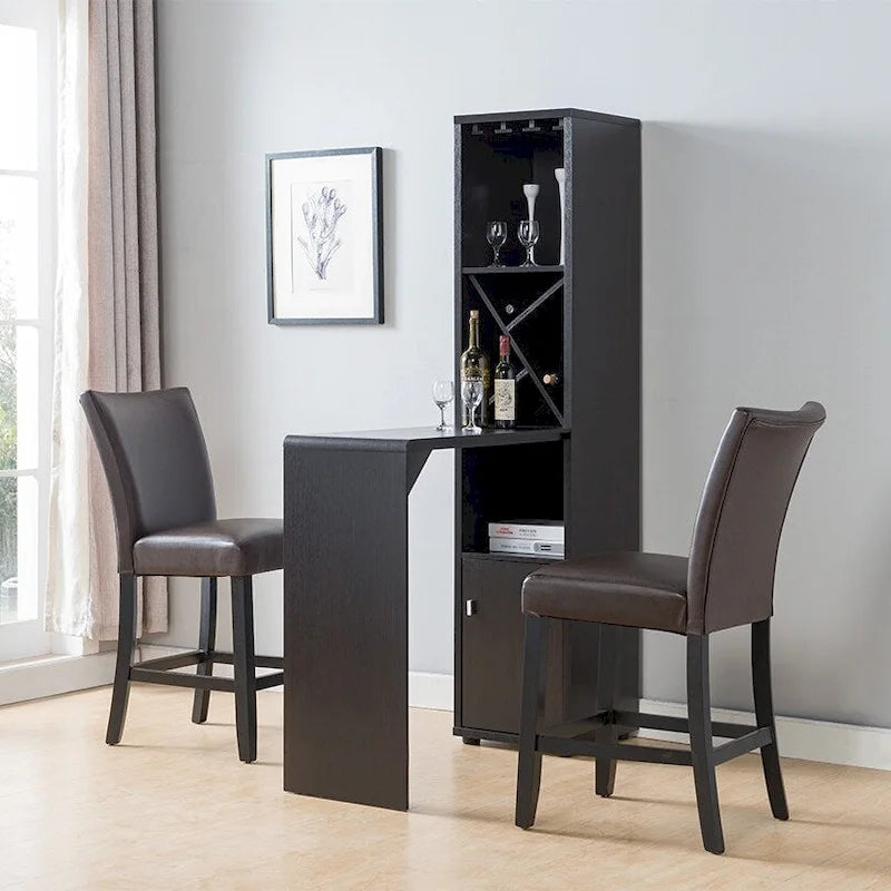 Bar Cabinet, Extended Table Kitchen Cabinet with Wine Bottle Compartment & Open Shelving, Red Cocoa