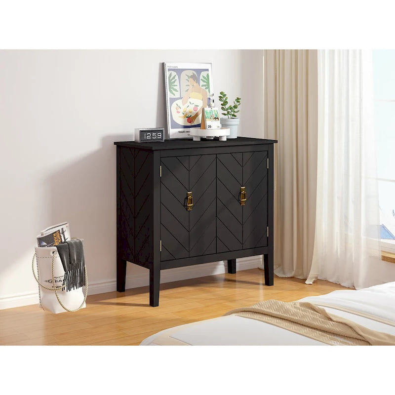 2 Door Wooden Cabinets with Adjustable Shelve, Wood Cabinet Vintage Style Sideboard for Living Room, Dining Room, Office