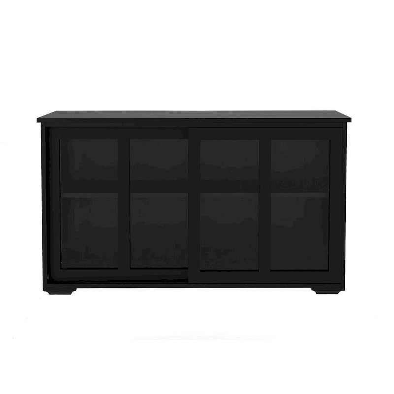 Sideboard Kitchen Buffet Storage, Adjustable Shelf & Glass Door, Black