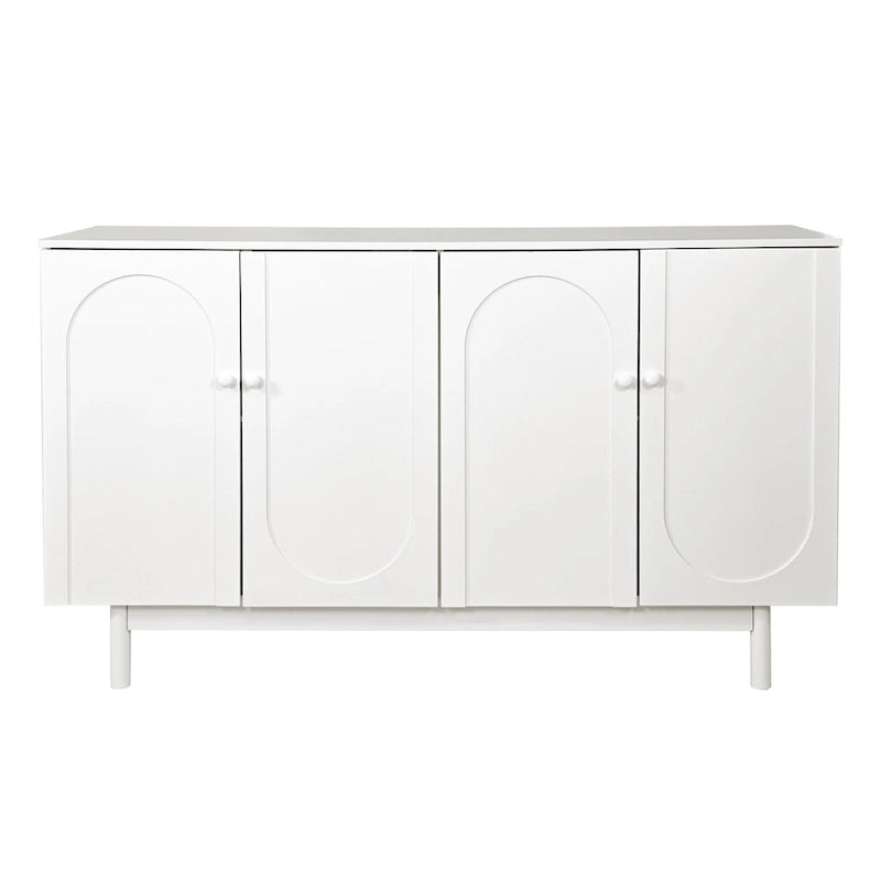 Modern 4 Door Intaglio Storage Cabinet with Adjustable Shelf, Stylish and Accent Cabinet with Pine Legs, Buffet Sideboard