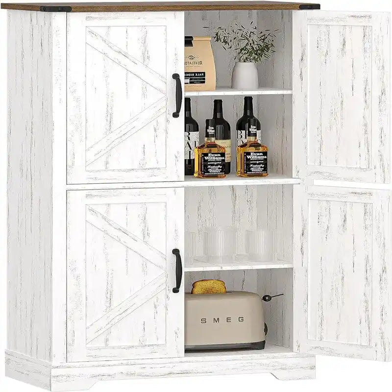 Freestanding Cabinet with 4 Door, 2 Adjustable Shelves - 11.8D x 23.6W x 43.3H