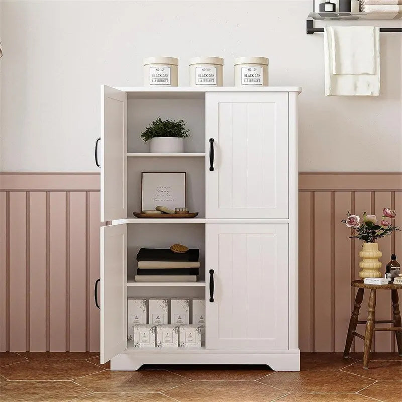 Freestanding Cabinet with 4 Door, 2 Adjustable Shelves - 11.8D x 23.6W x 43.3H