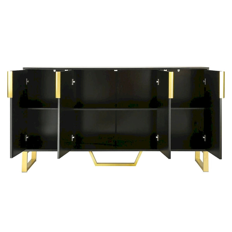 Kitchen Sideboard Cabinet with 4 Doors, Meta handles, Legs and Adjustable Shelves - 60L x 15.7W x 34H