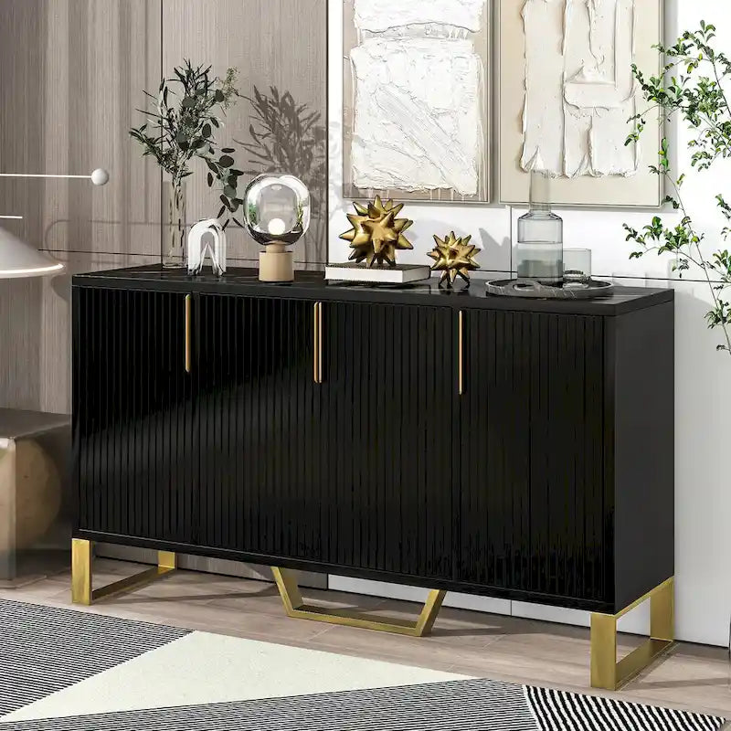 Kitchen Sideboard Cabinet with 4 Doors, Meta handles, Legs and Adjustable Shelves - 60L x 15.7W x 34H