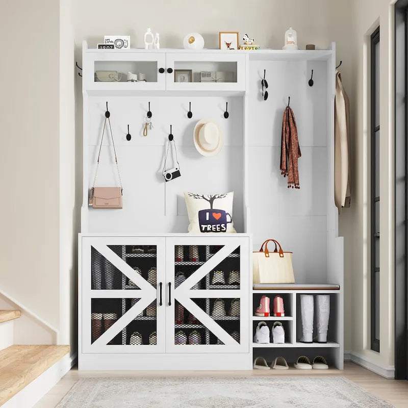 Moasis 77.9 Farmhouse Hall Tree Entryway Bench - 59 Lx 15.7W x 77.9H