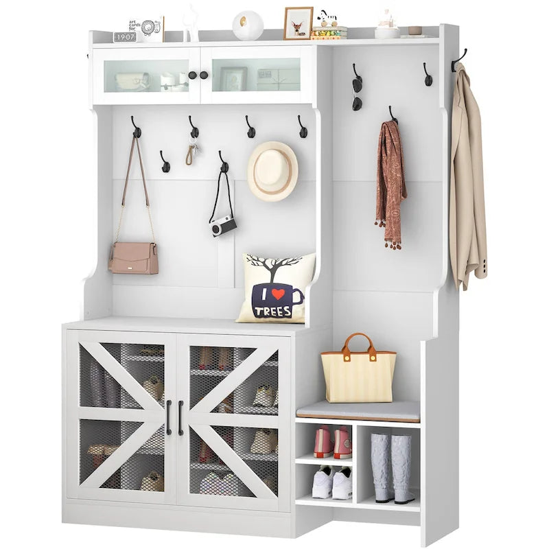 Moasis 77.9 Farmhouse Hall Tree Entryway Bench - 59 Lx 15.7W x 77.9H