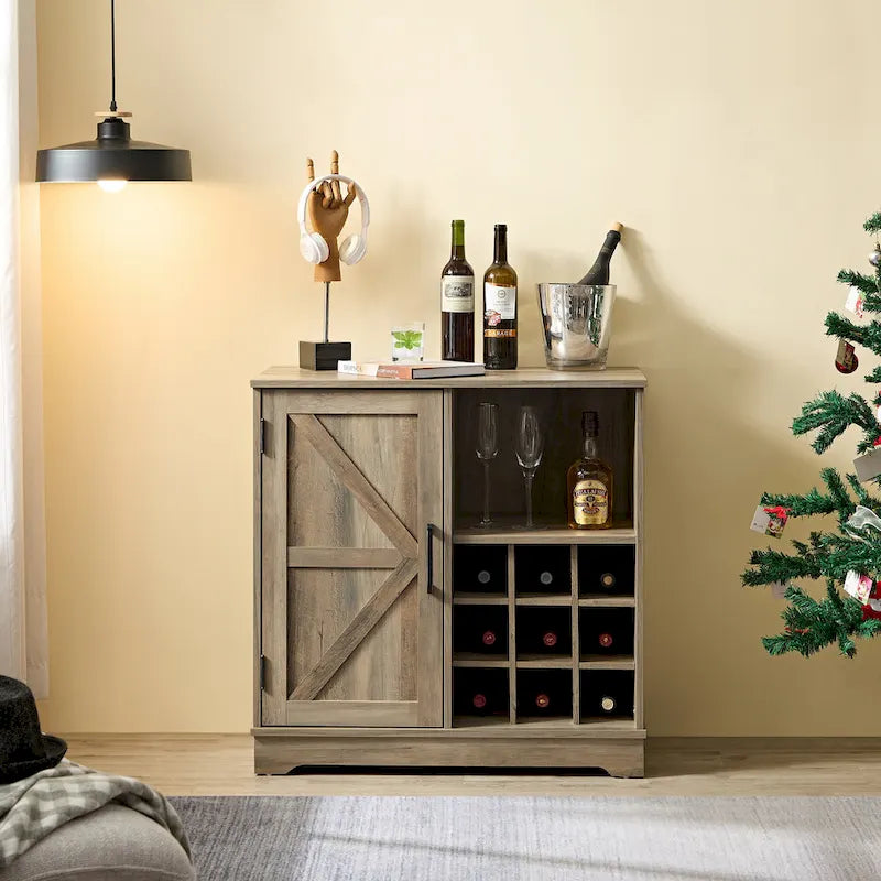 Farmhouse Sideboard Cabinet with Wine Rack, Drawer & Adjustable Shelves