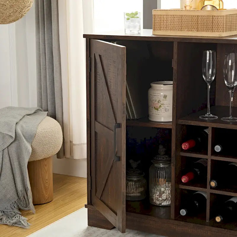 Farmhouse Sideboard Cabinet with Wine Rack, Drawer & Adjustable Shelves
