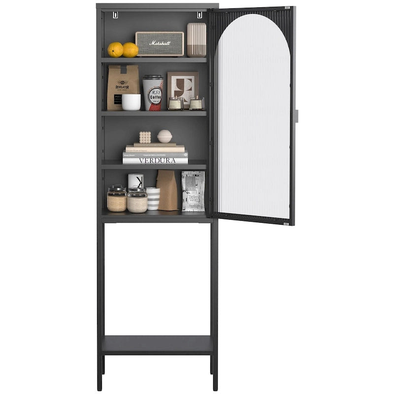 Metal Glass Door Display Storage Cabinet - 5-Tier Cube Bookshelf Storage Cabinet with 3 Adjustable Shelves