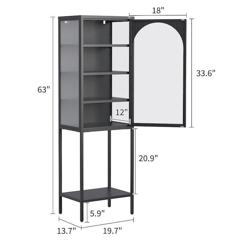 Metal Glass Door Display Storage Cabinet - 5-Tier Cube Bookshelf Storage Cabinet with 3 Adjustable Shelves