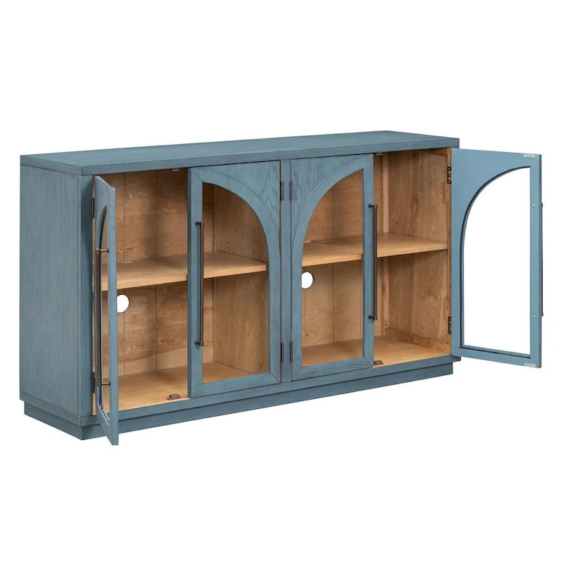 4-Door Large Storage Retro Sideboard with Metal Handles and Adjustable Shelves