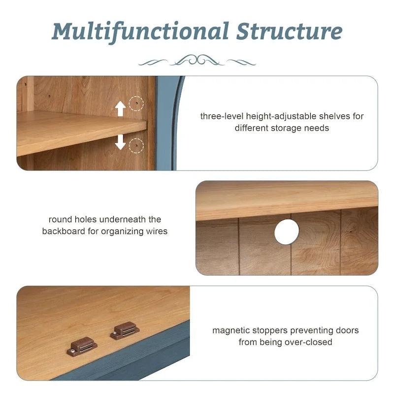 4-Door Large Storage Retro Sideboard with Metal Handles and Adjustable Shelves