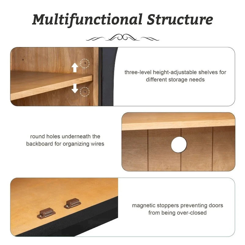 4-Door Large Storage Retro Sideboard with Metal Handles and Adjustable Shelves