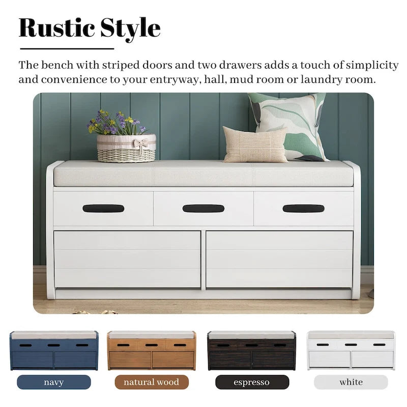 Rustic Storage Bench with 2 Drawers