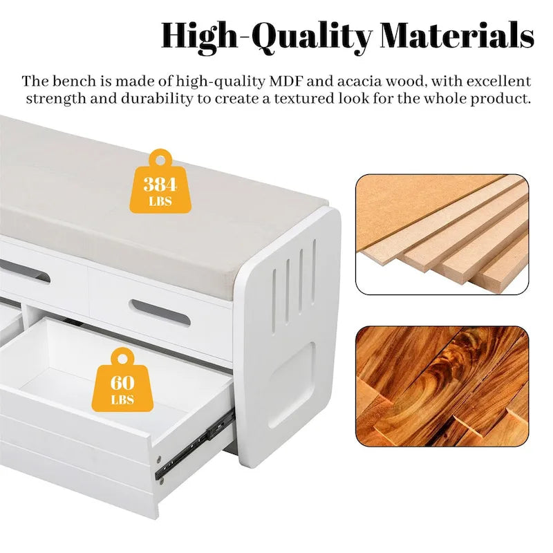 Rustic Storage Bench with 2 Drawers