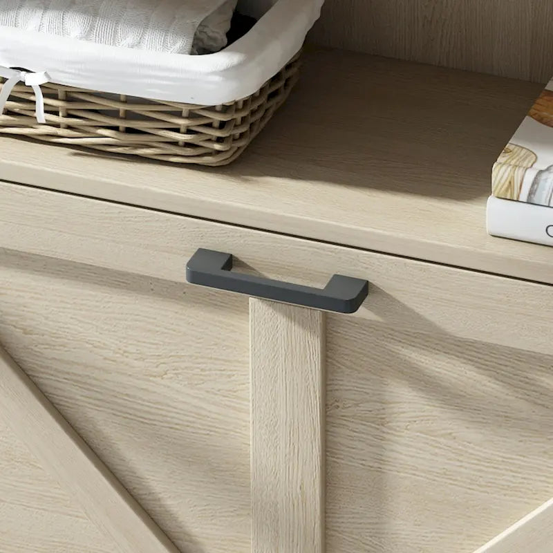 Shoe Storage Cabinet with Barn Door Design,Shoe Organizer with 2 Flip Drawers,Freestanding Shoe Rack Cabinet with Open Storage