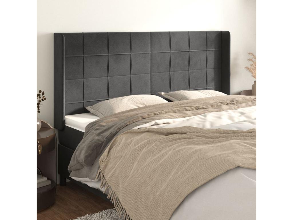Gray Velvet Bed, 163 x 16 x 118 cm