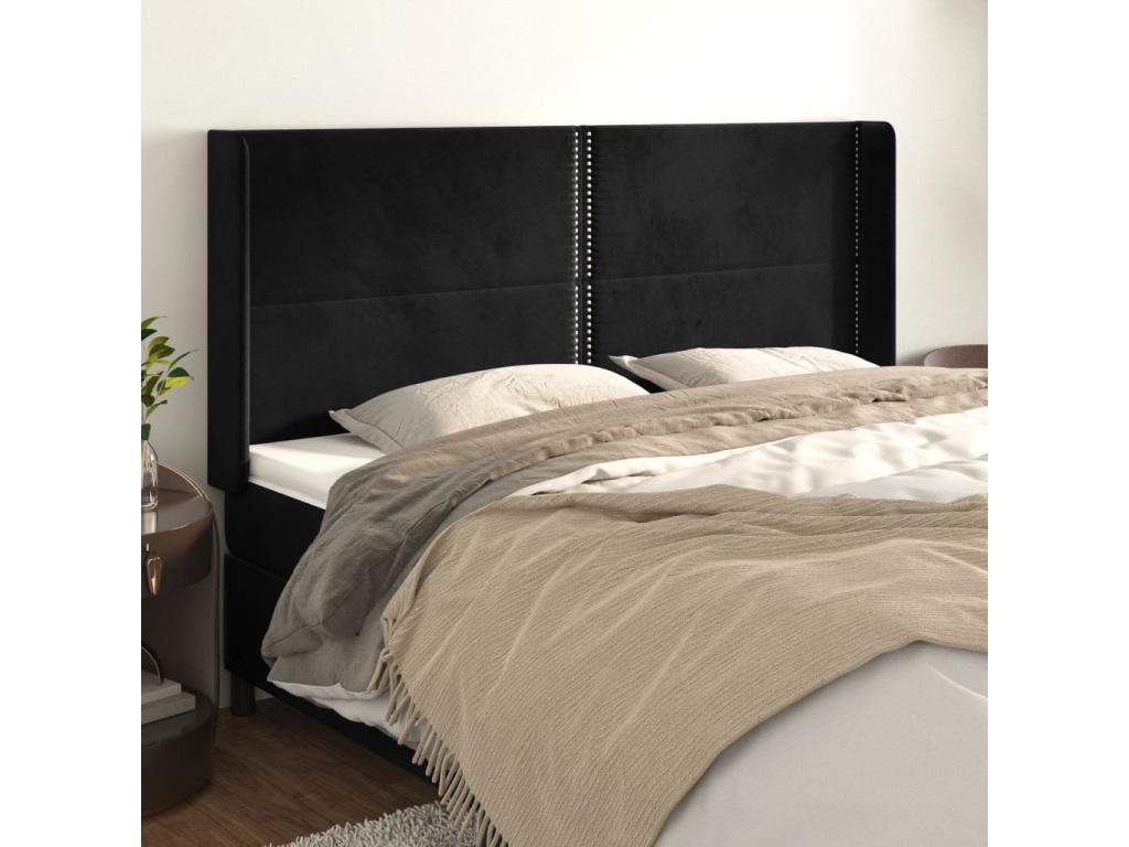 Black Velvet Bed, 183 x 16 x 118 cm