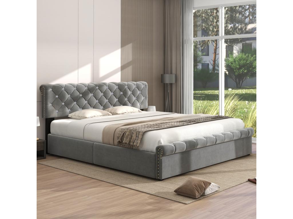 Gray Velvet Bed, 180 x 200 cm