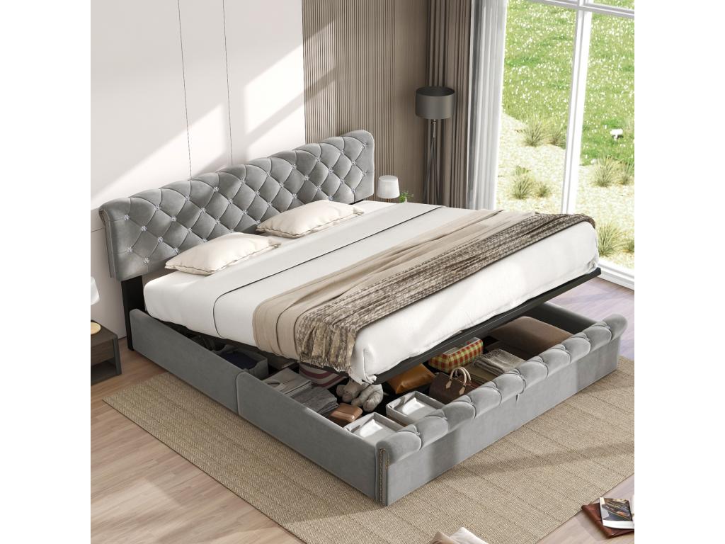Gray Velvet Bed, 180 x 200 cm