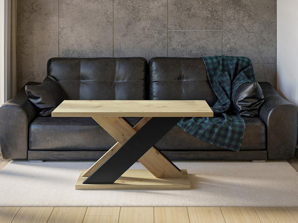 Brown Oak Wood Coffee Table, 60 x 70 x 110 cm