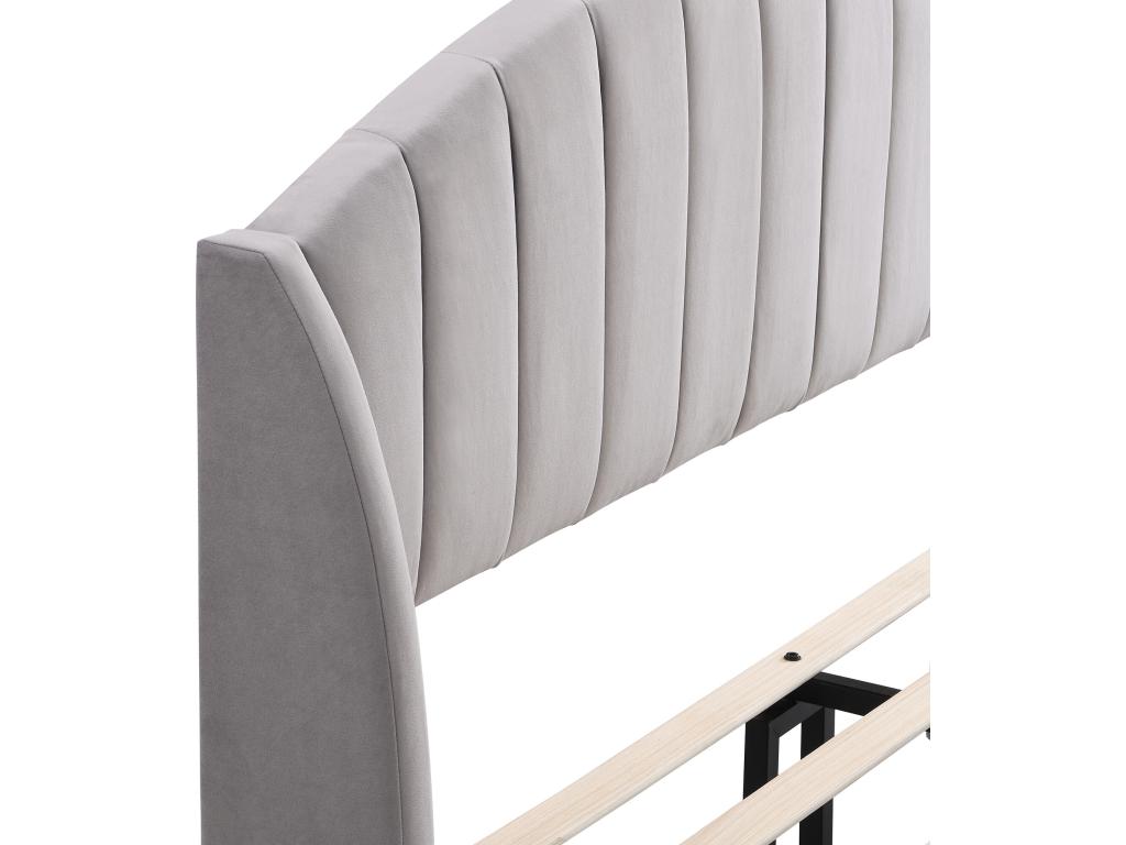 Gray Velvet Bed, 140 x 200 cm